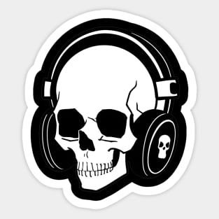 Skull With Headphones, Black and White | Listening Music Sticker